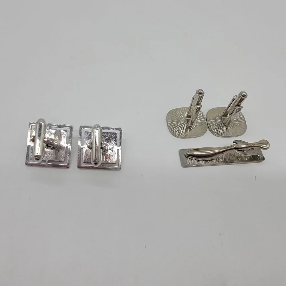 Mens Accessories Lot Cuff Llinks Cufflinks Tie Clip Bar Silver‎ Tone Set